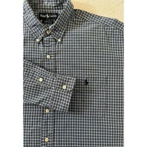 Ralph Lauren Polo Moore Men's L‎ Shirt Blue Plaid Button L/S Pony Oxford Pocket